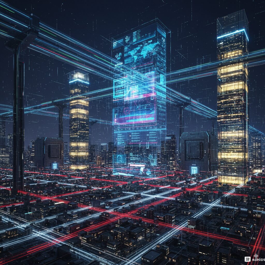 cityscape illustrating crypto infrastructure