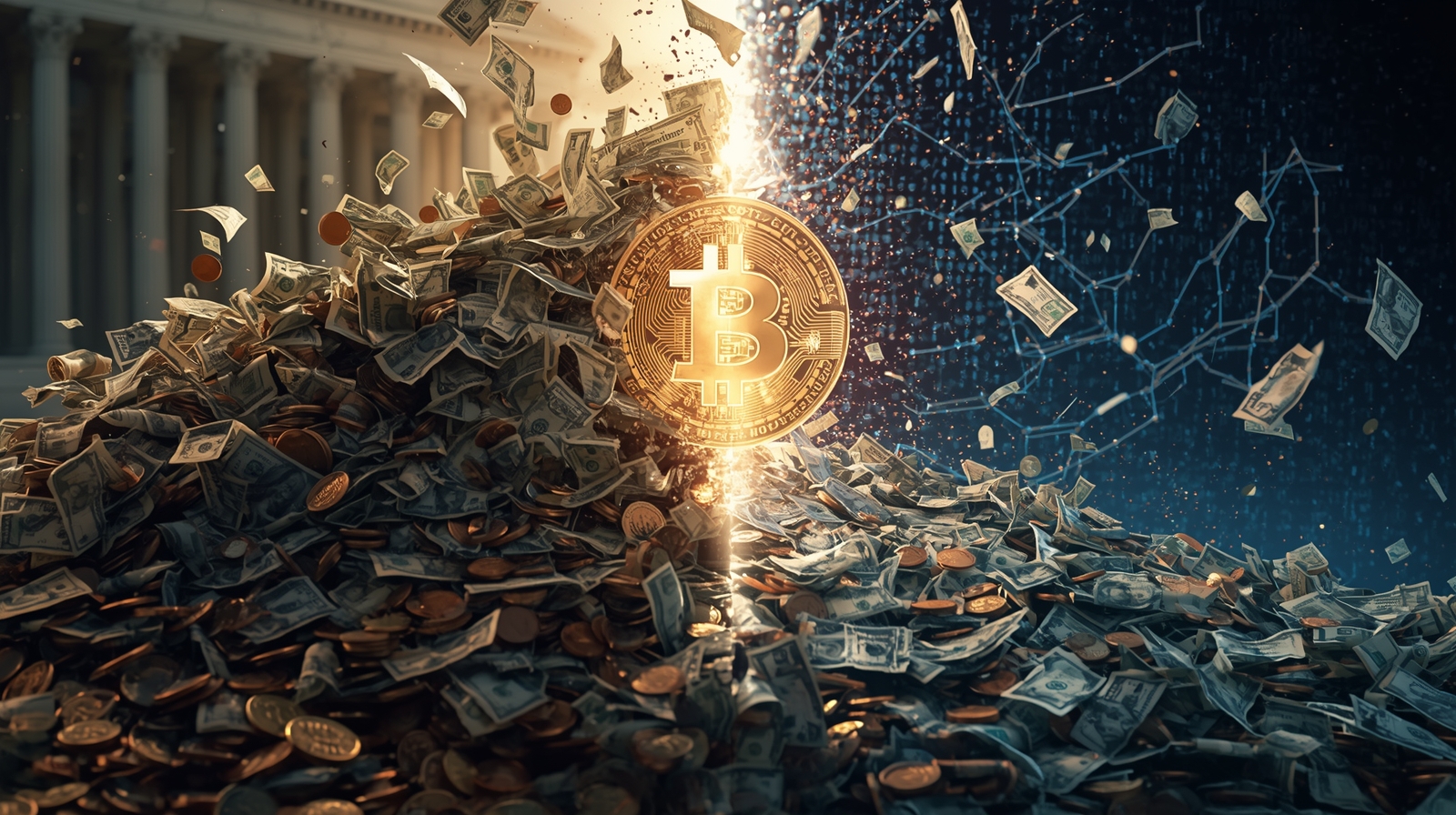 izquierda dinero fiat, derecha dinero digital