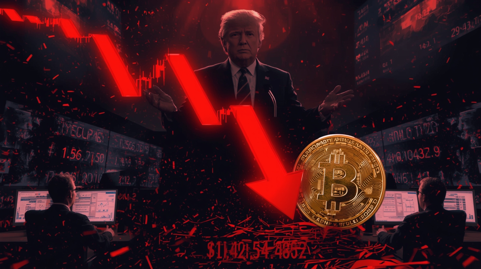 Gráfico mostrando la caída sincronizada de Bitcoin desde $117,000 a $108,000 coincidiendo con el anuncio de tarifas de Trump del 100% sobre China